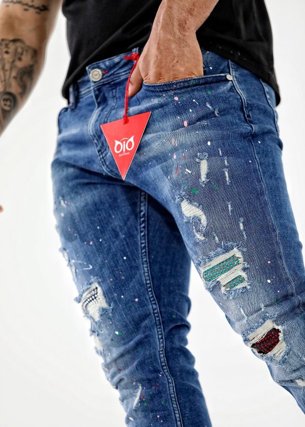 Jeans OiO Strong Blue With Paint & Stones Model 9084